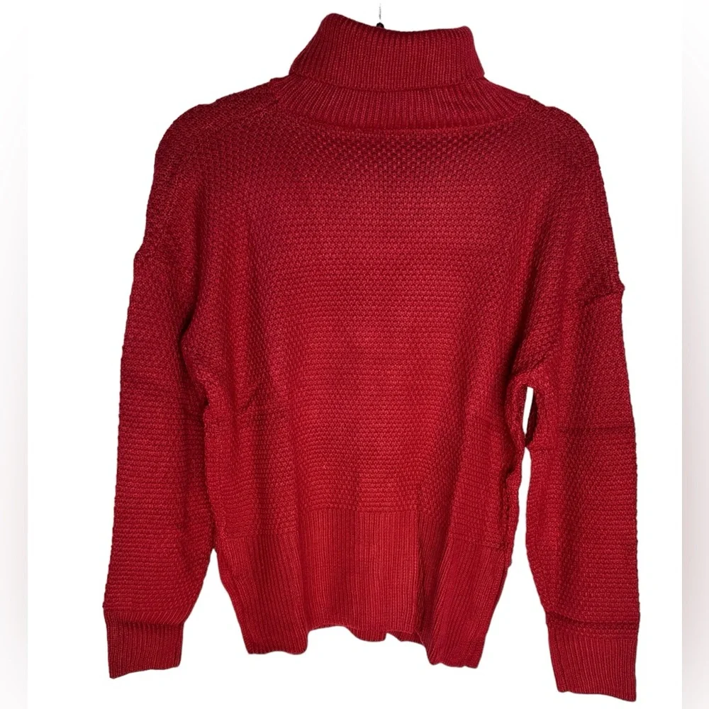 Women's Red Wine Turtleneck Sweater Chunky Knit Long Sleeve pullover Loose Small